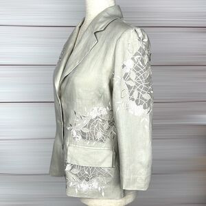 PUNT ROMA Linen Embroidered Blazer, 3/4 length sleeves  EUR 38, US 6